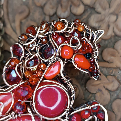 Red fire horse necklace/pin (two in one)