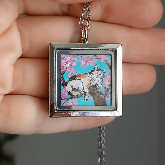 Sakura cats enjoying life🌸Hand painted pendant