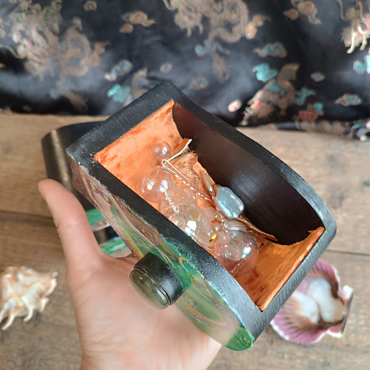 Collecting rainbow bubbles. Hand painted treasures box.
