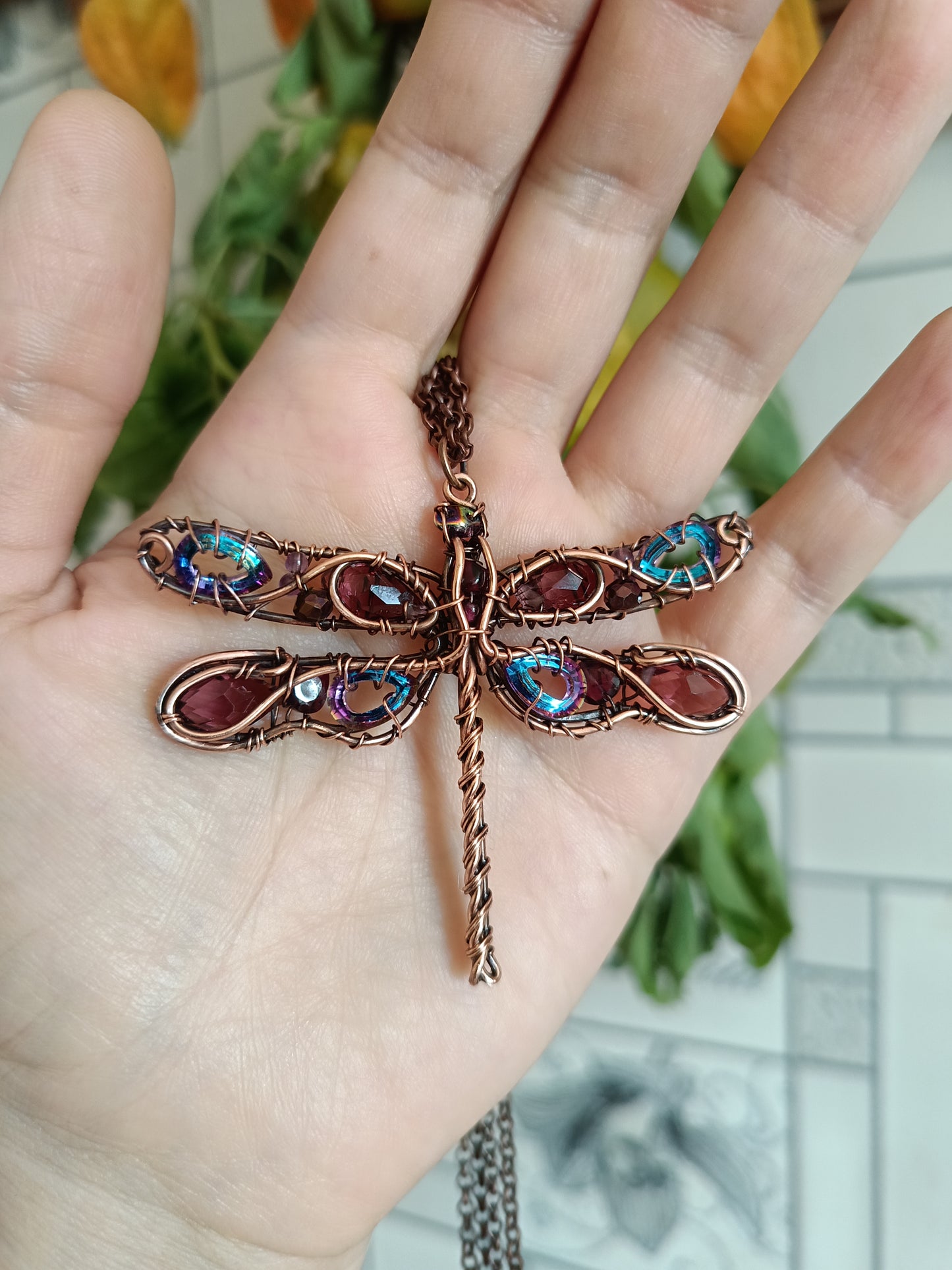 Iridescent dragonfly pendant