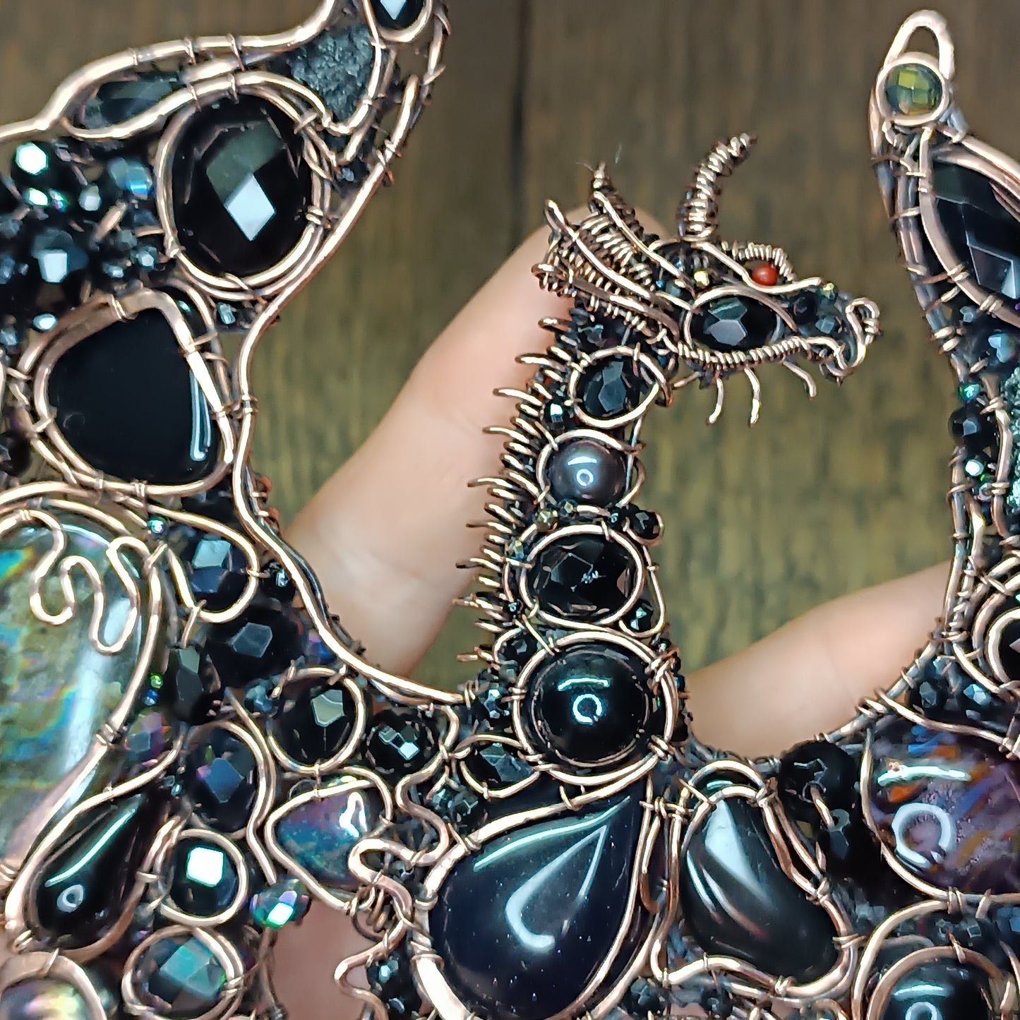 Large black dragon necklace