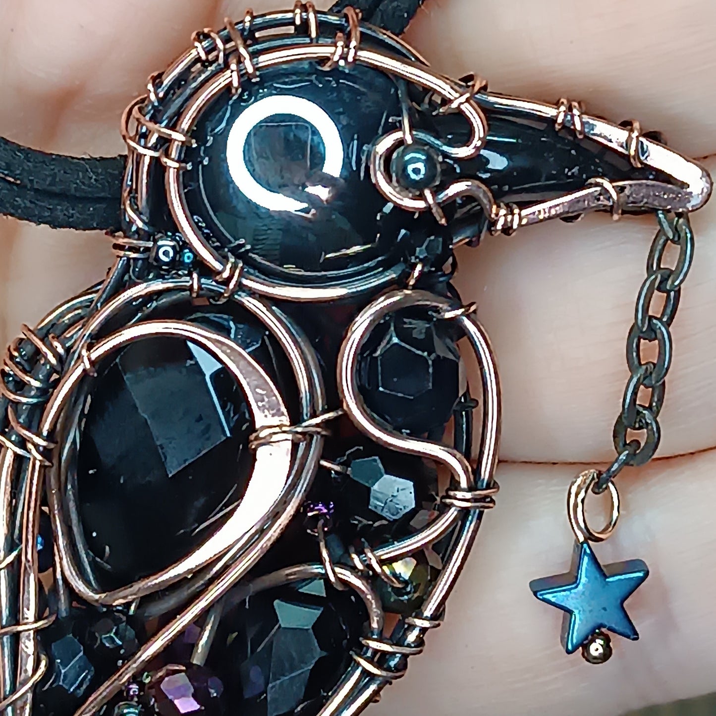 Stars keeper. Black raven necklace.