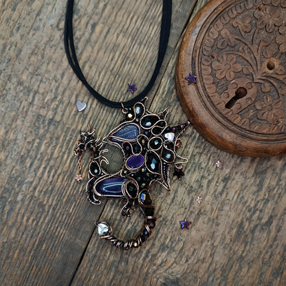 Purple night keeper. Dragon necklace.
