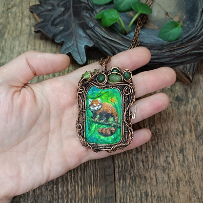 Red panda and a butterfly necklace. Reversible.