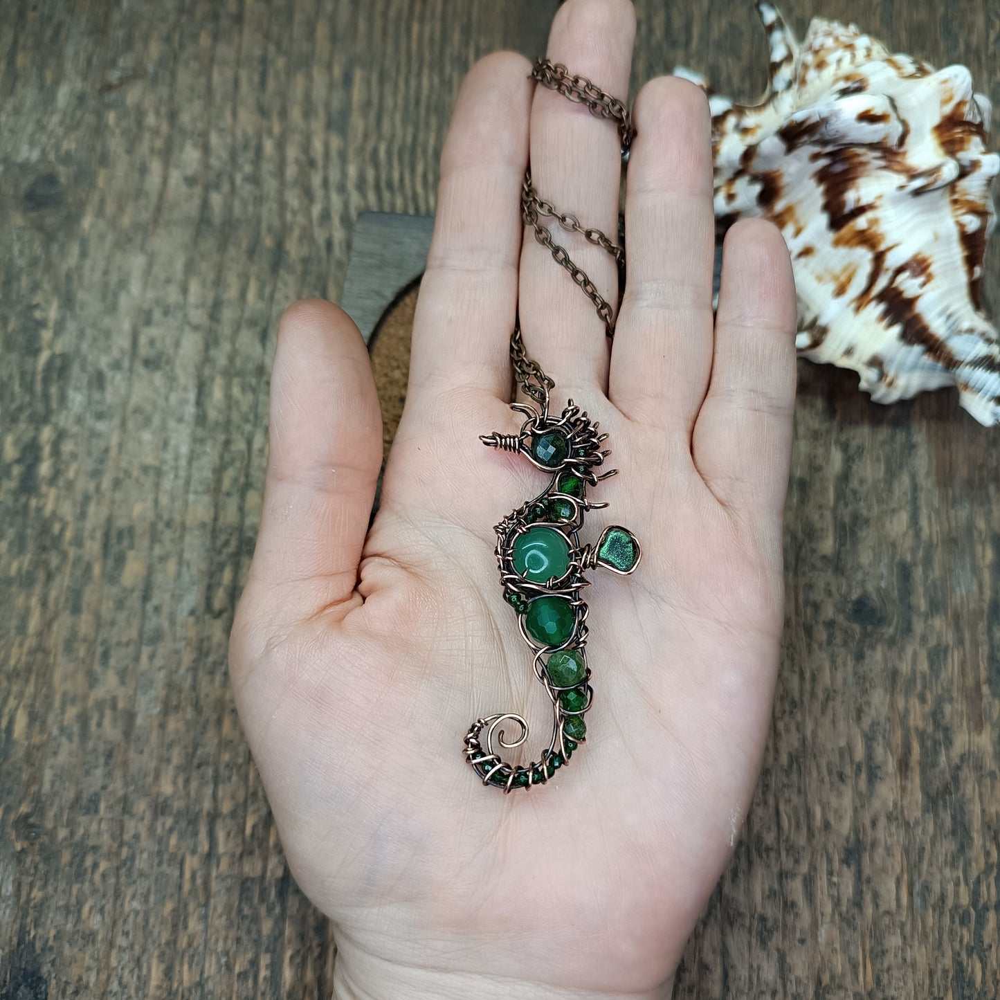 Green seahorse pendant