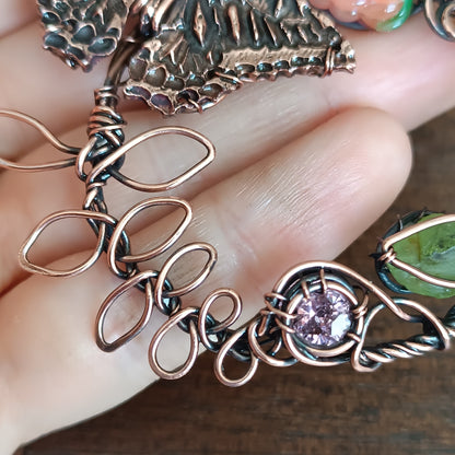 Life circle. Pink raspberry butterfly necklace