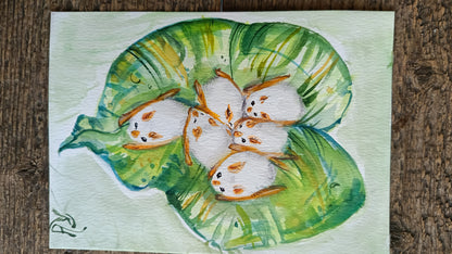White leaf-nosed baby bats. Original watercolour on paper. Unframed