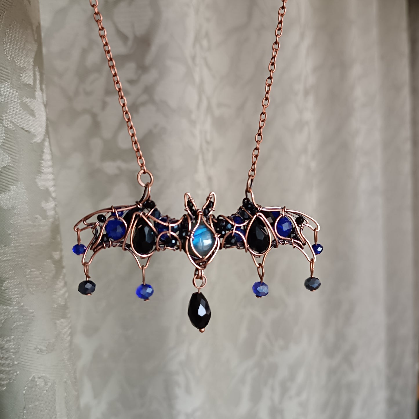 Blue night. Bat necklace