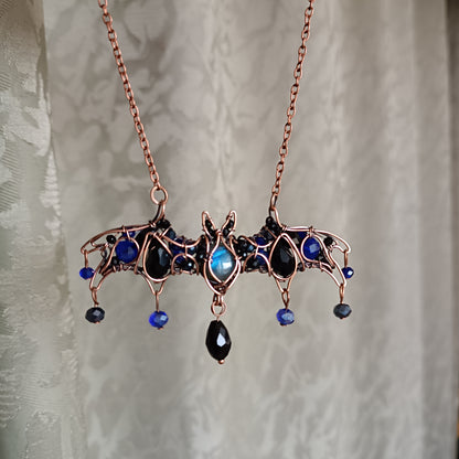 Blue night. Bat necklace