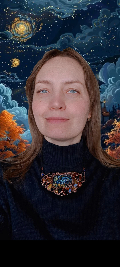 Starry night sunflower honey necklace. ✨🌀🐝🌻