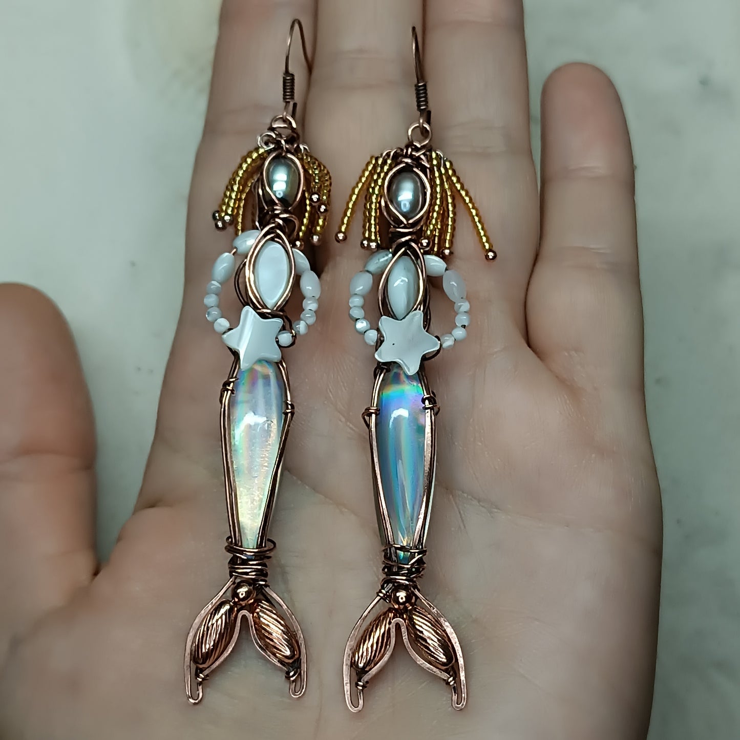 Mermaid seasters dangling earrings