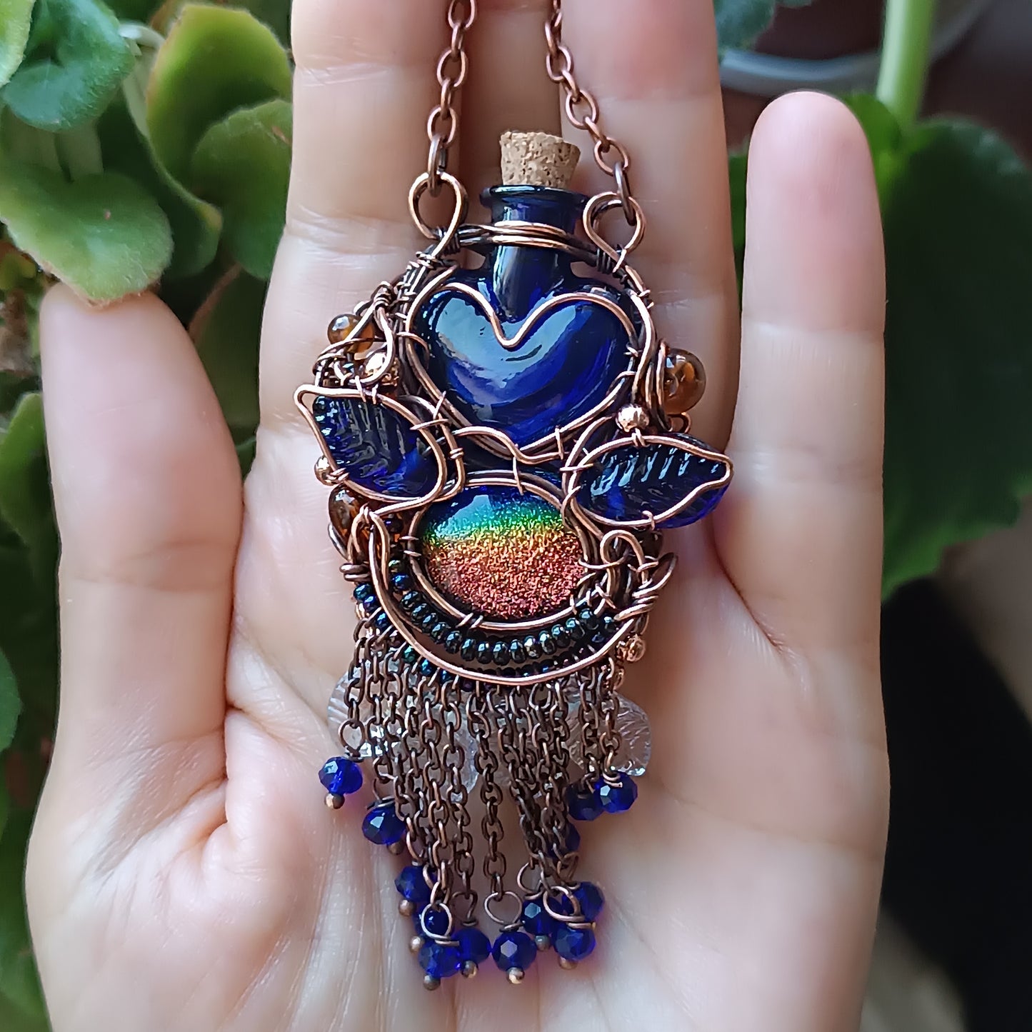 Blue autumn vial necklace