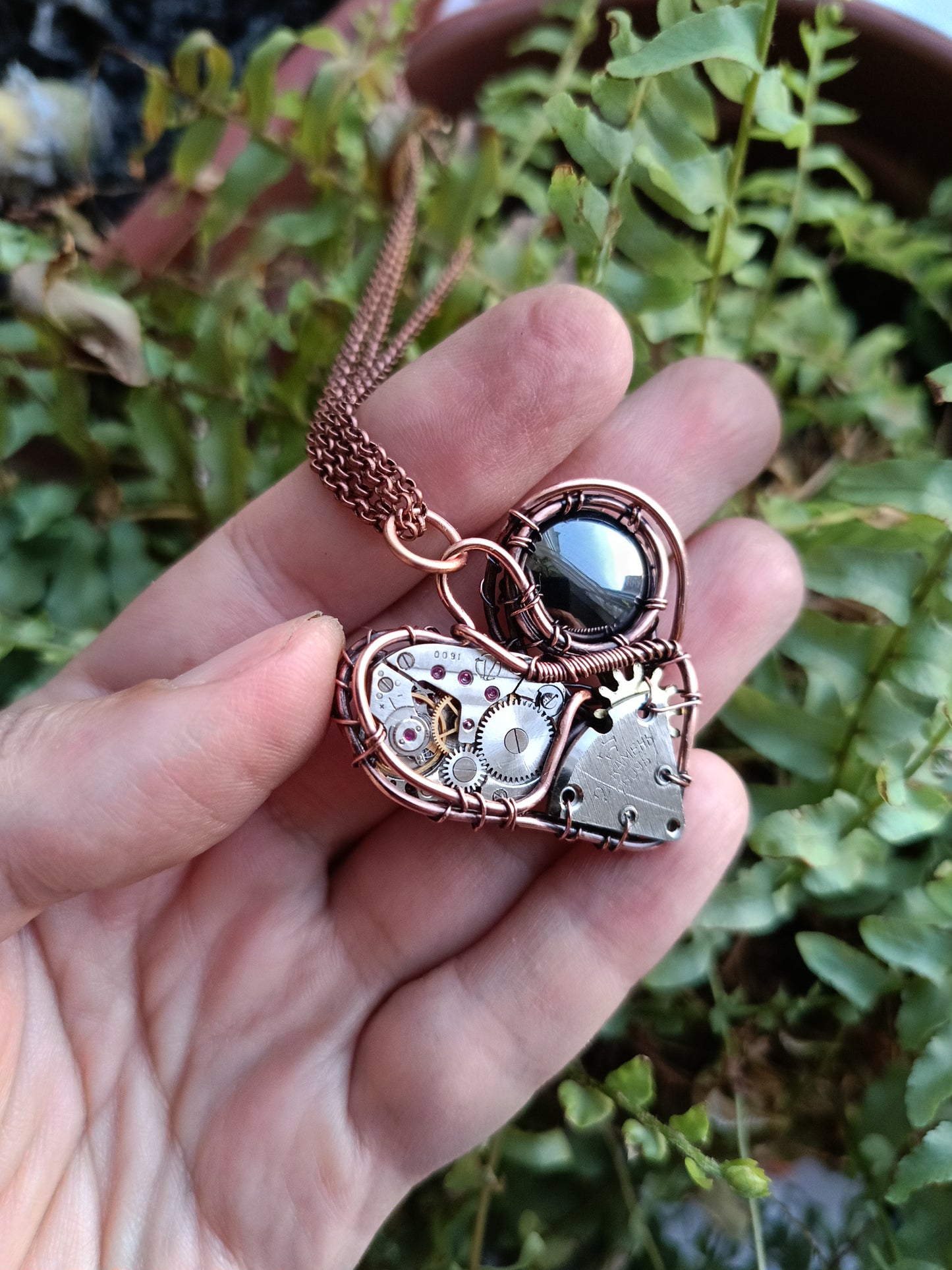 Hematite mechanical heart pendant