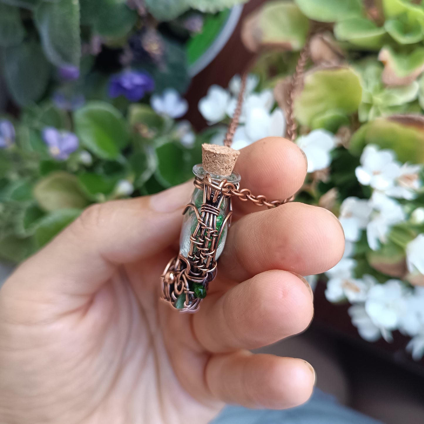 Green pixie dust. vial necklace