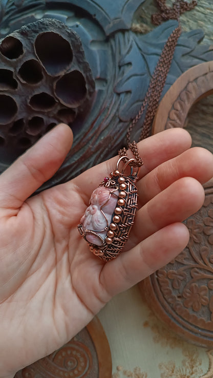 For Cheryl. Rhodonite bear and purple labradorite pendant.