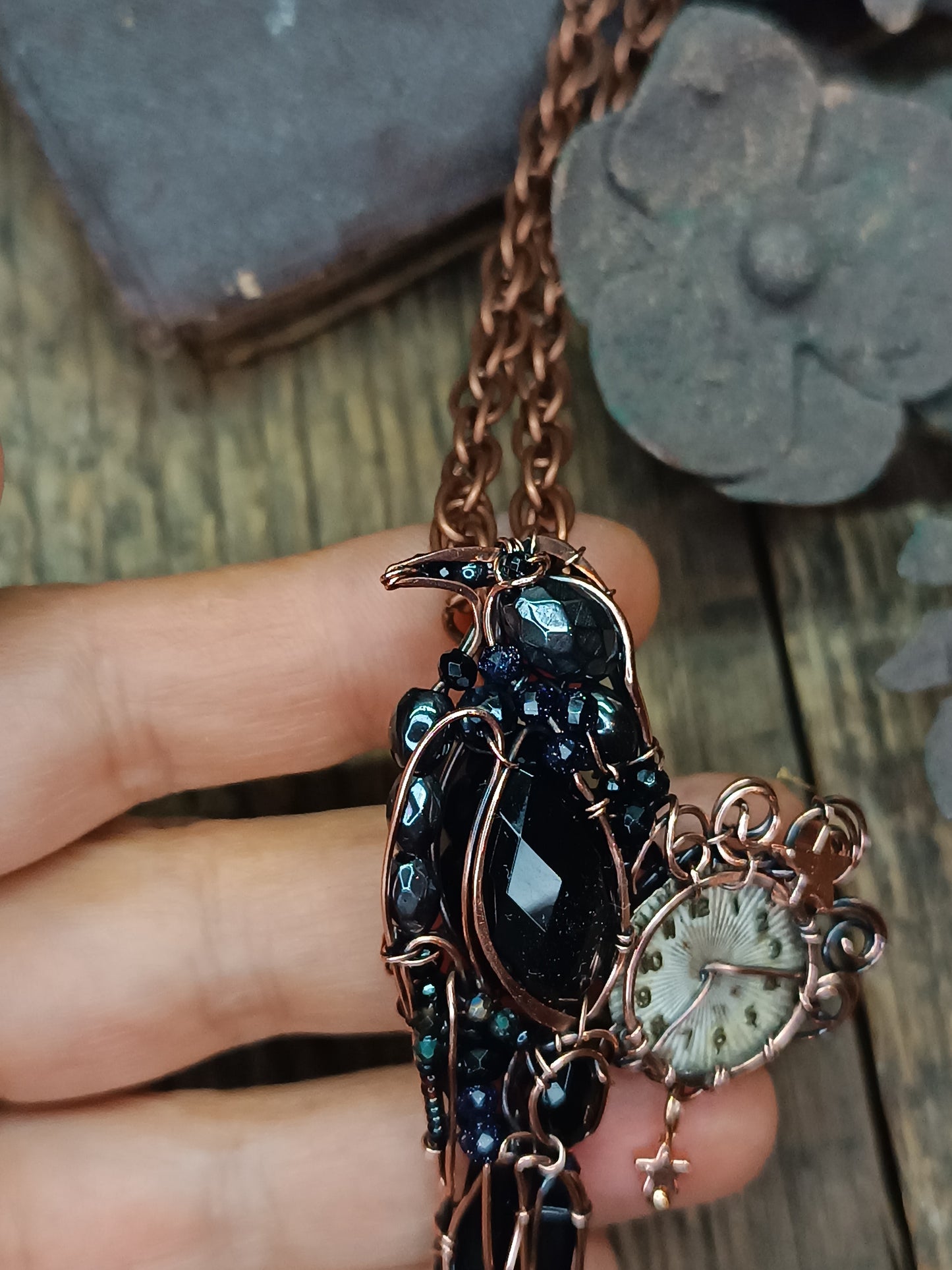Time keeper. Raven necklace