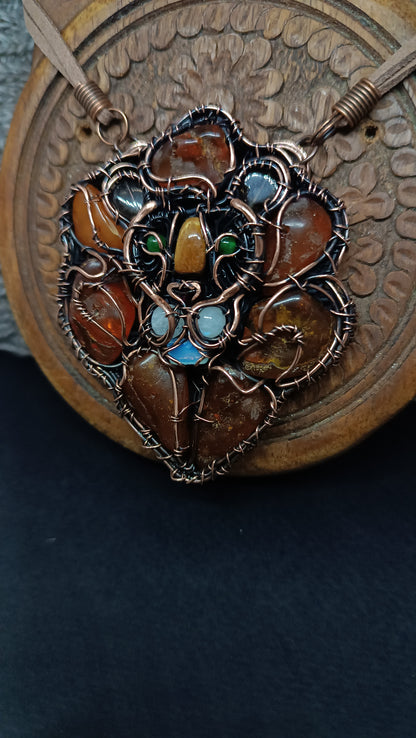 Lion necklace. Wire wrapped copper jewelry.