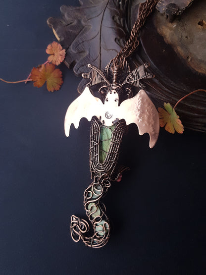 Emerging fire Dragon necklace Copper wire wrapped jewelry