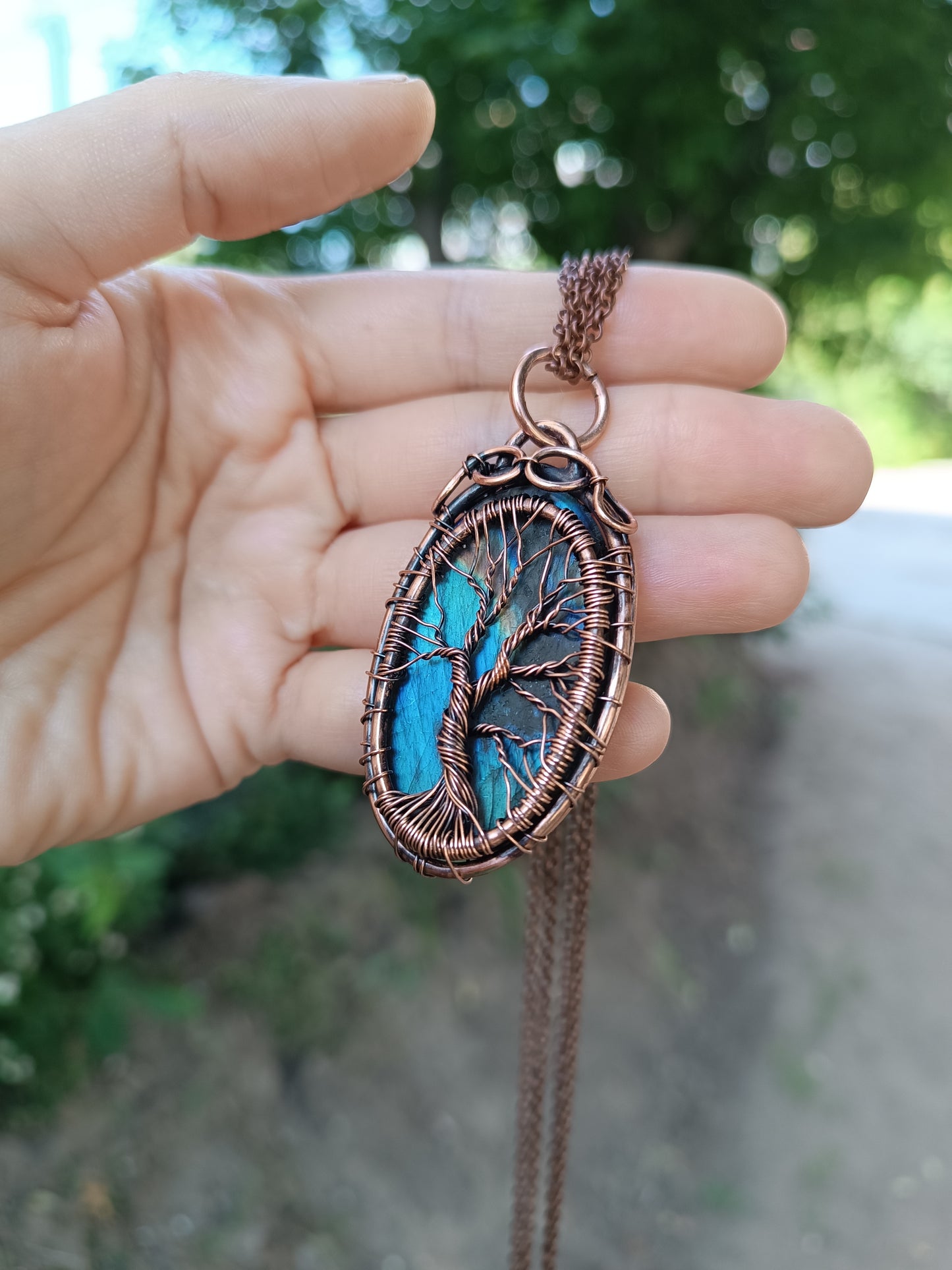 Wire wrapped tree of life necklace.