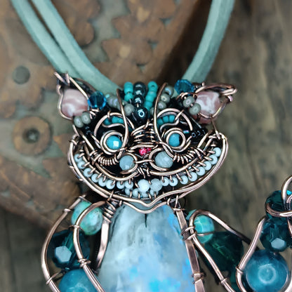 Blue cat at the tea party necklace🩵🐱☕