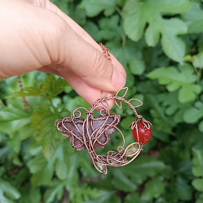 Life circle. Summer strawberry butterfly nebula necklace