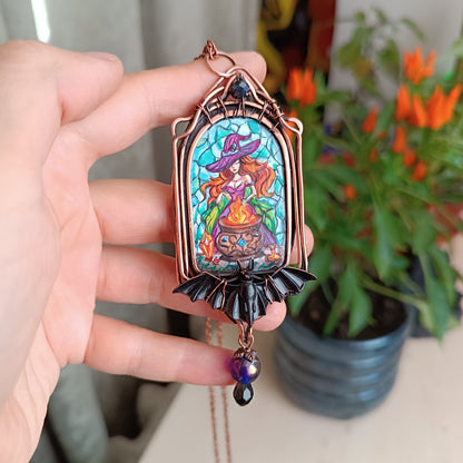 Witchcraft amulet. Hand painted miniature on copper.