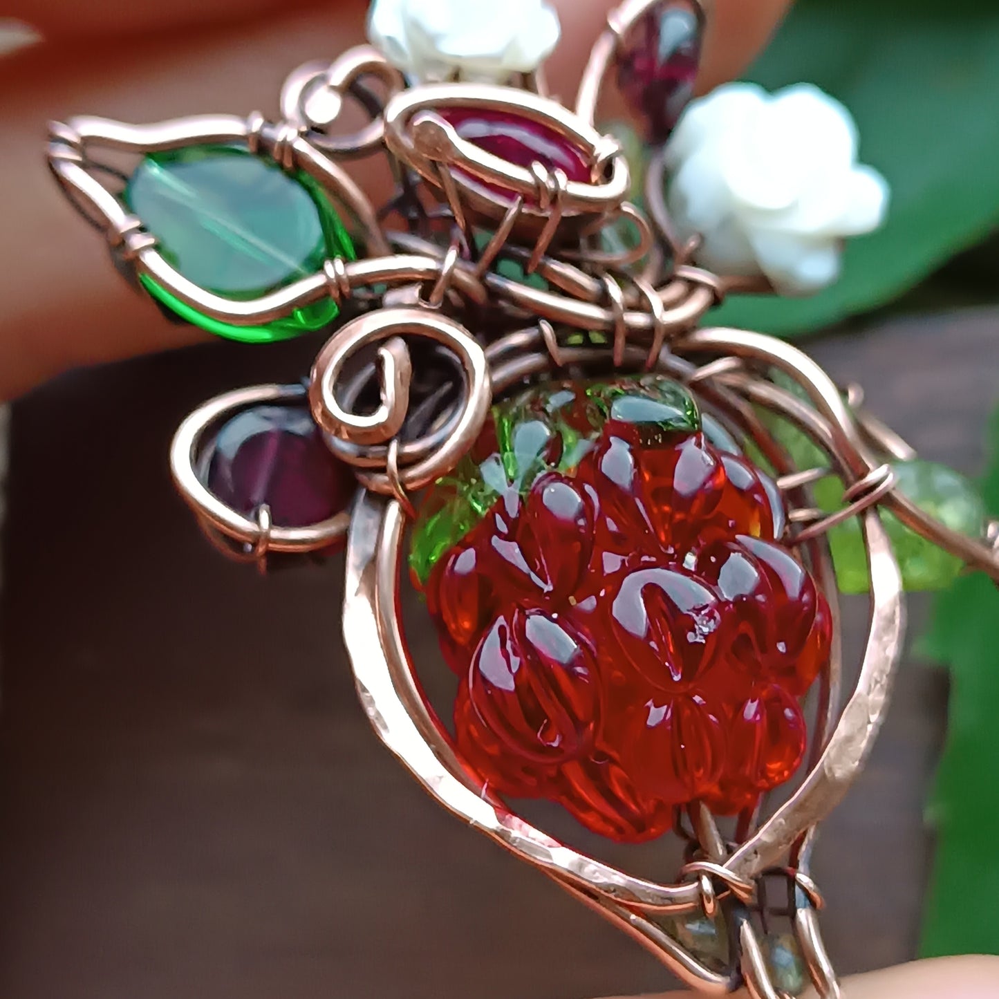 Glass raspberry necklace