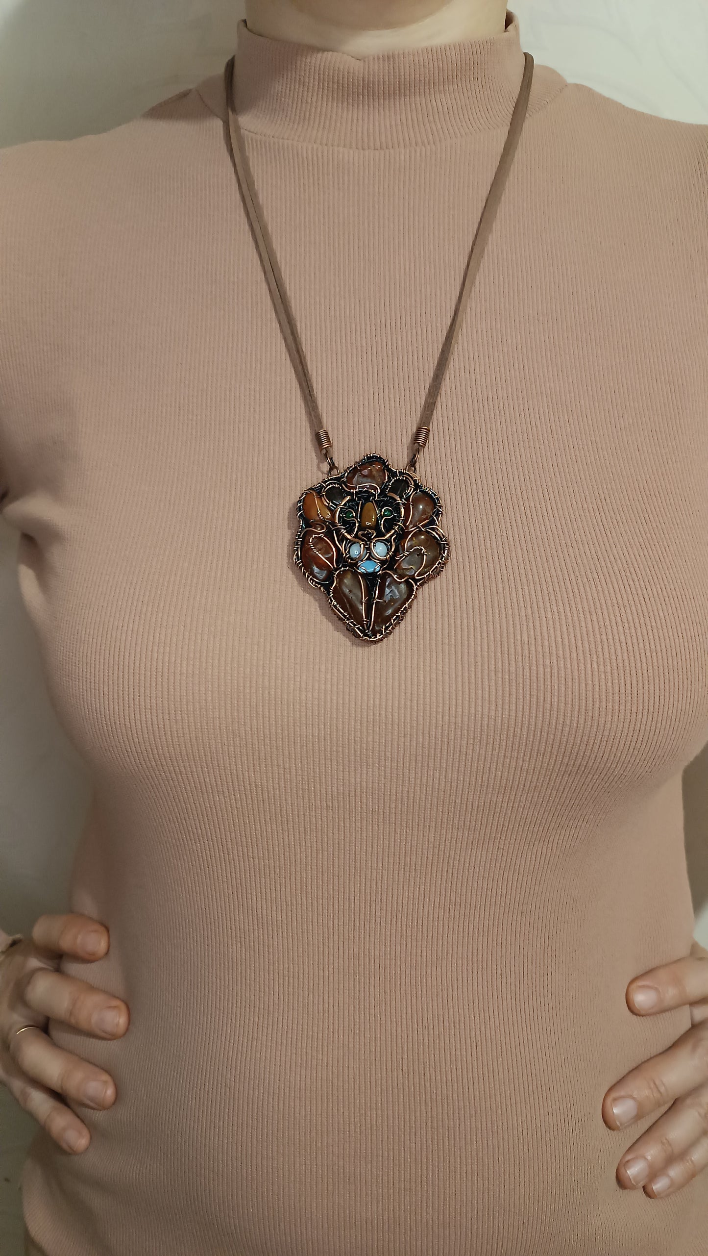 Lion necklace. Wire wrapped copper jewelry.