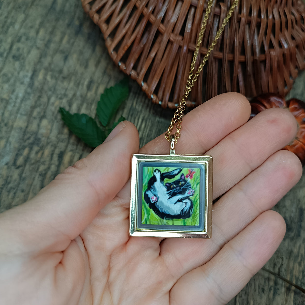 Cats sunbathing. Hand painted pendant.