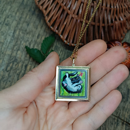 Cats sunbathing. Hand painted pendant.