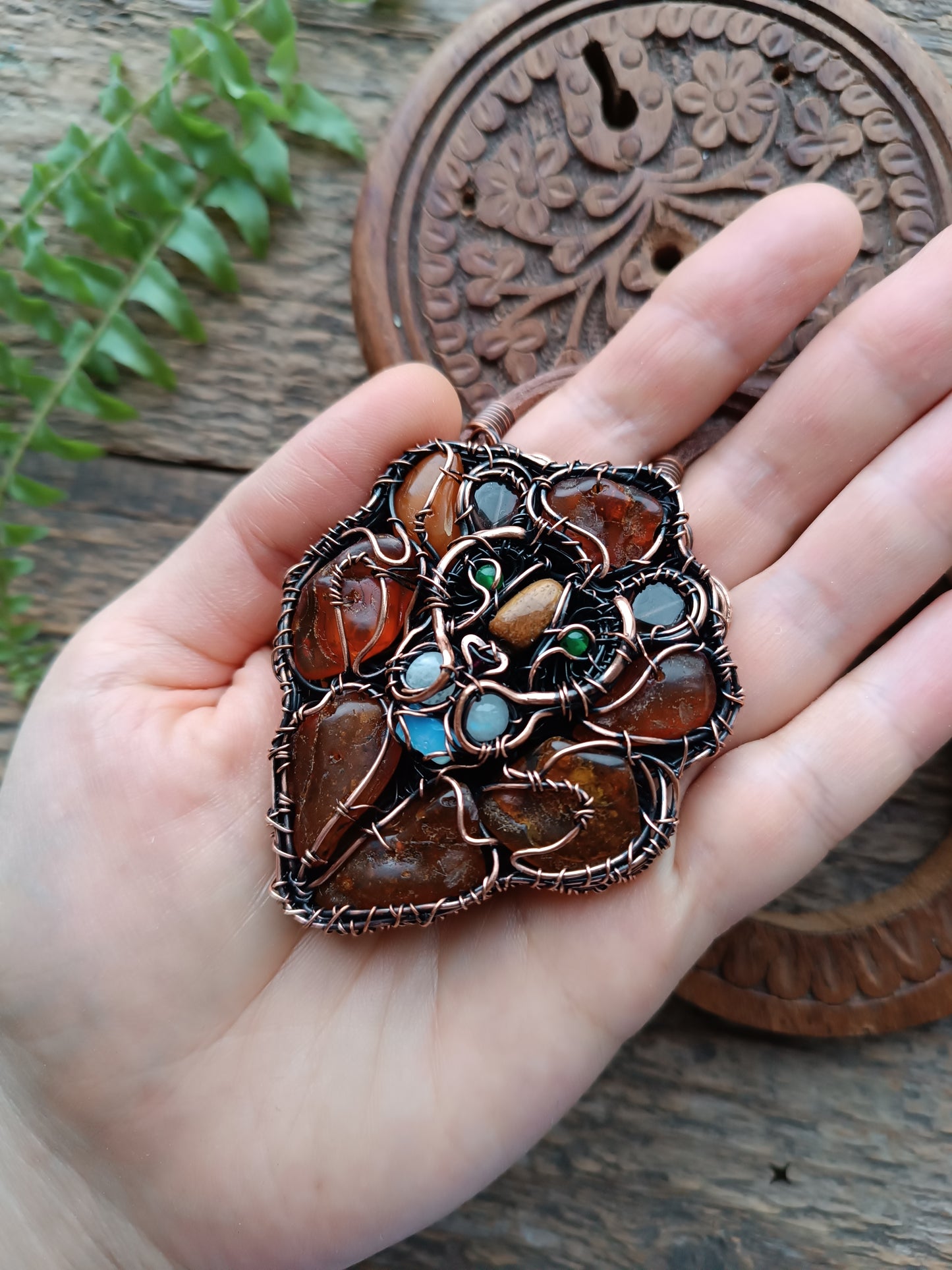 Lion necklace. Wire wrapped copper jewelry.