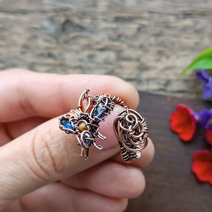 Blue wings Bee RING. Adjustable.