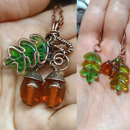 Oak and acorns SET (pendant plus earrings) 🍂
