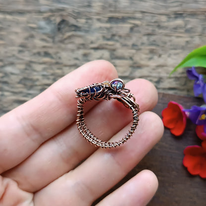Blue wings Bee RING. Adjustable.