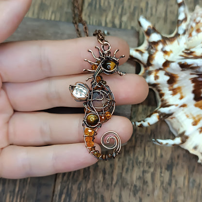 Tiger eye seahorse pendant