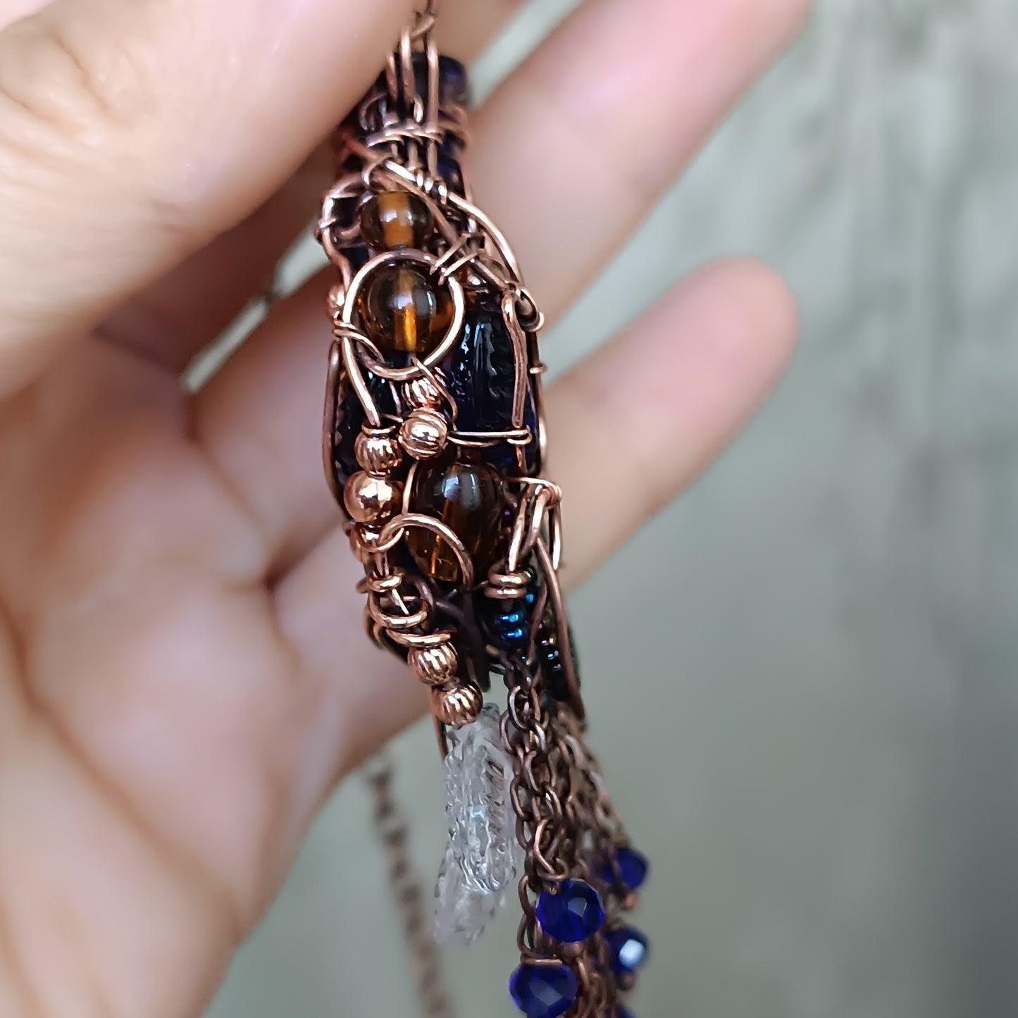 Blue autumn vial necklace