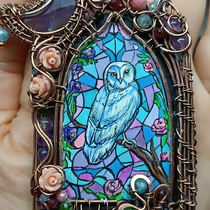 For Diane. Custom necklace. Owl and cat magic window.