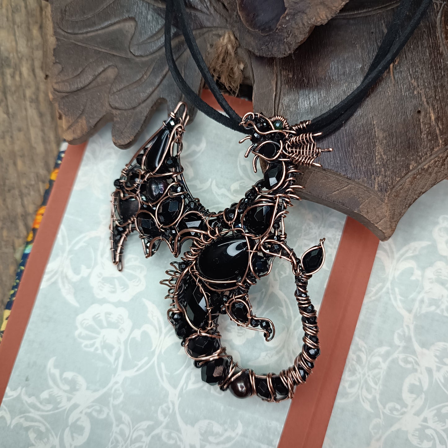 Black Crystal. Dragon necklace.