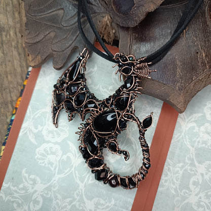 Black Crystal. Dragon necklace.