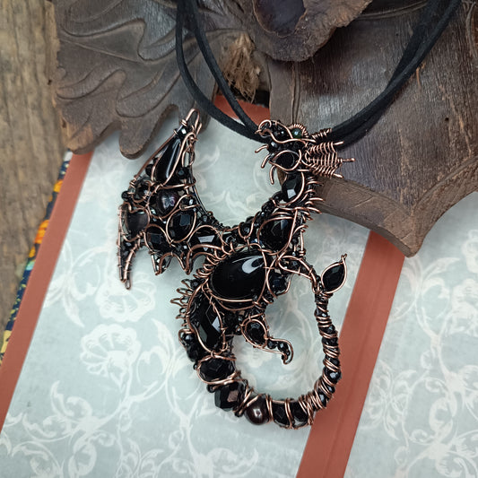 Black Crystal. Dragon necklace.