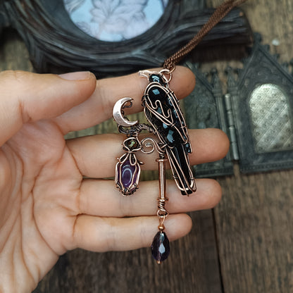 Raven on amethyst lantern necklace 🐦‍⬛💜