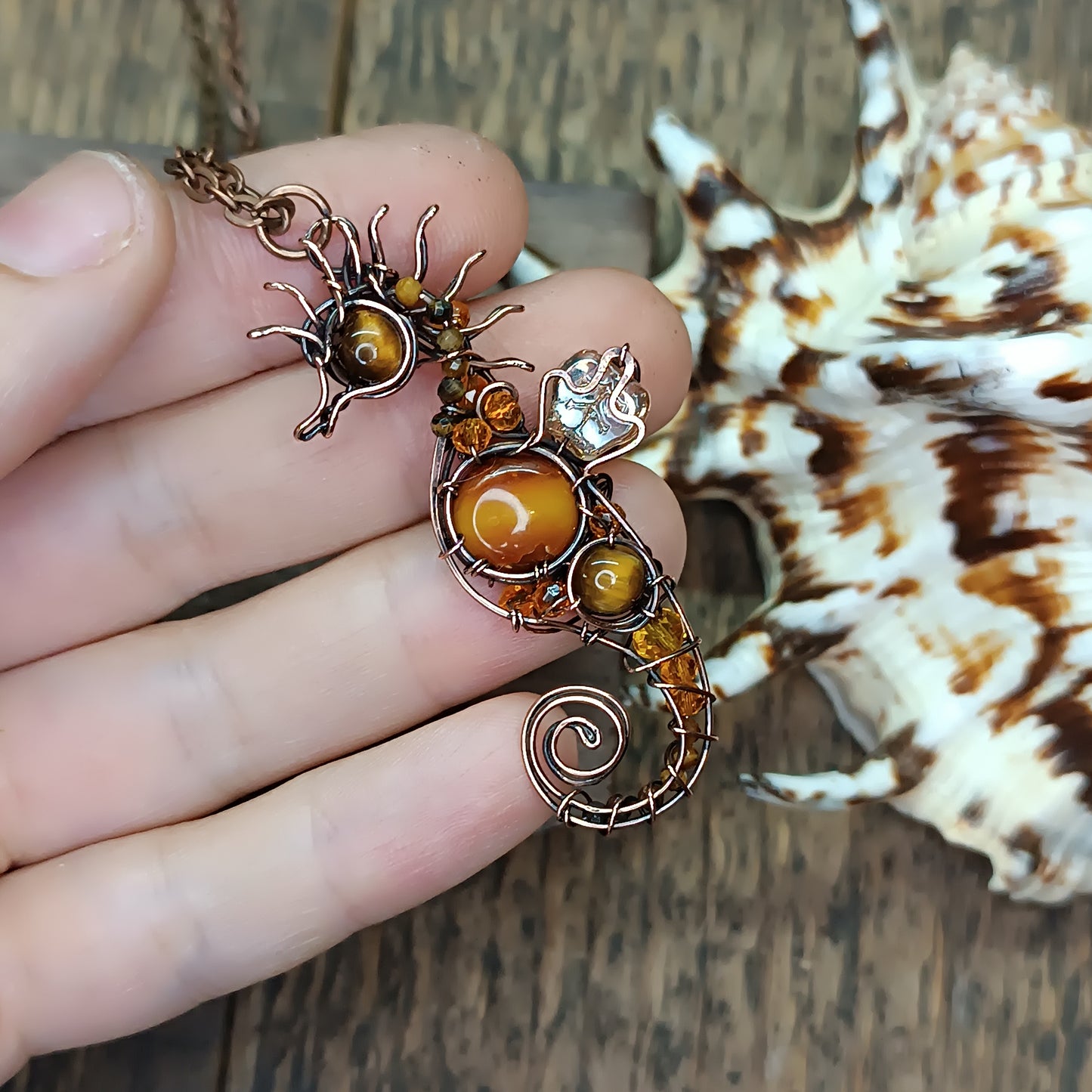 Tiger eye seahorse pendant