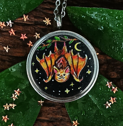 Bats necklace. Miniature painting in the locket