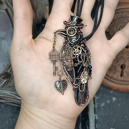 Steampunk raven necklace.
