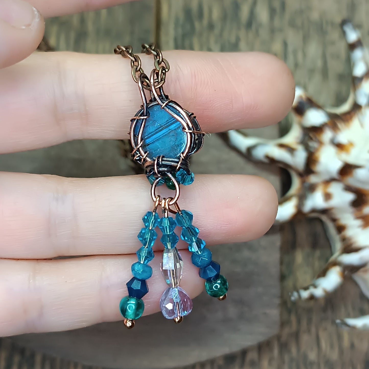 Blue labradorite jellyfish pendant 🪼