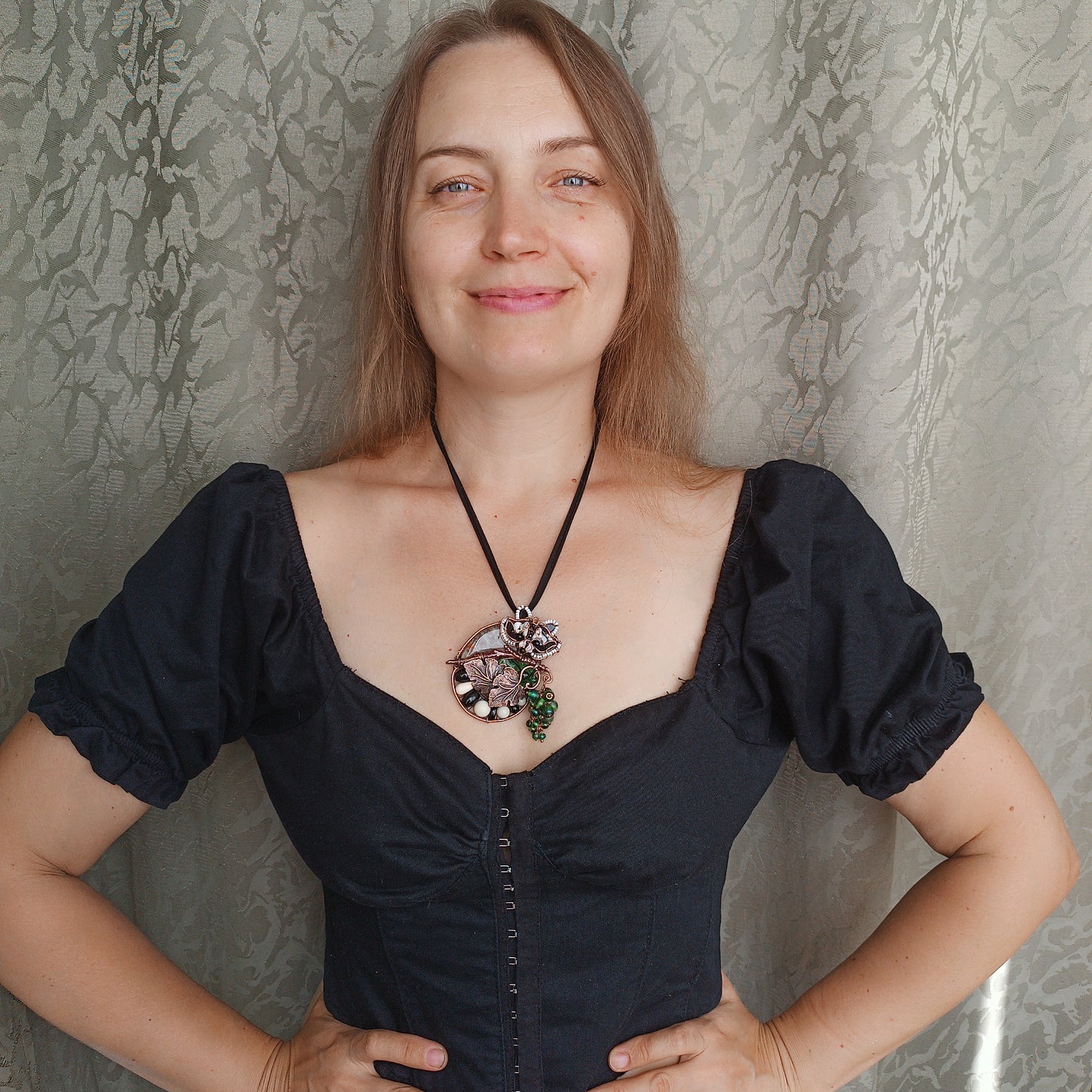 Raccoon and grapes necklace 🦝🍇