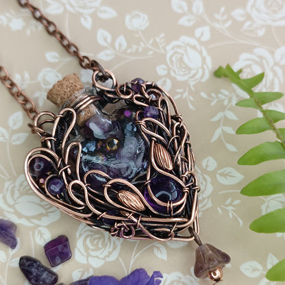 Dance of violets. Vial necklace