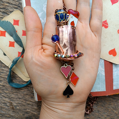 Mad hatter's hat necklace🎩♥️♠️♦️