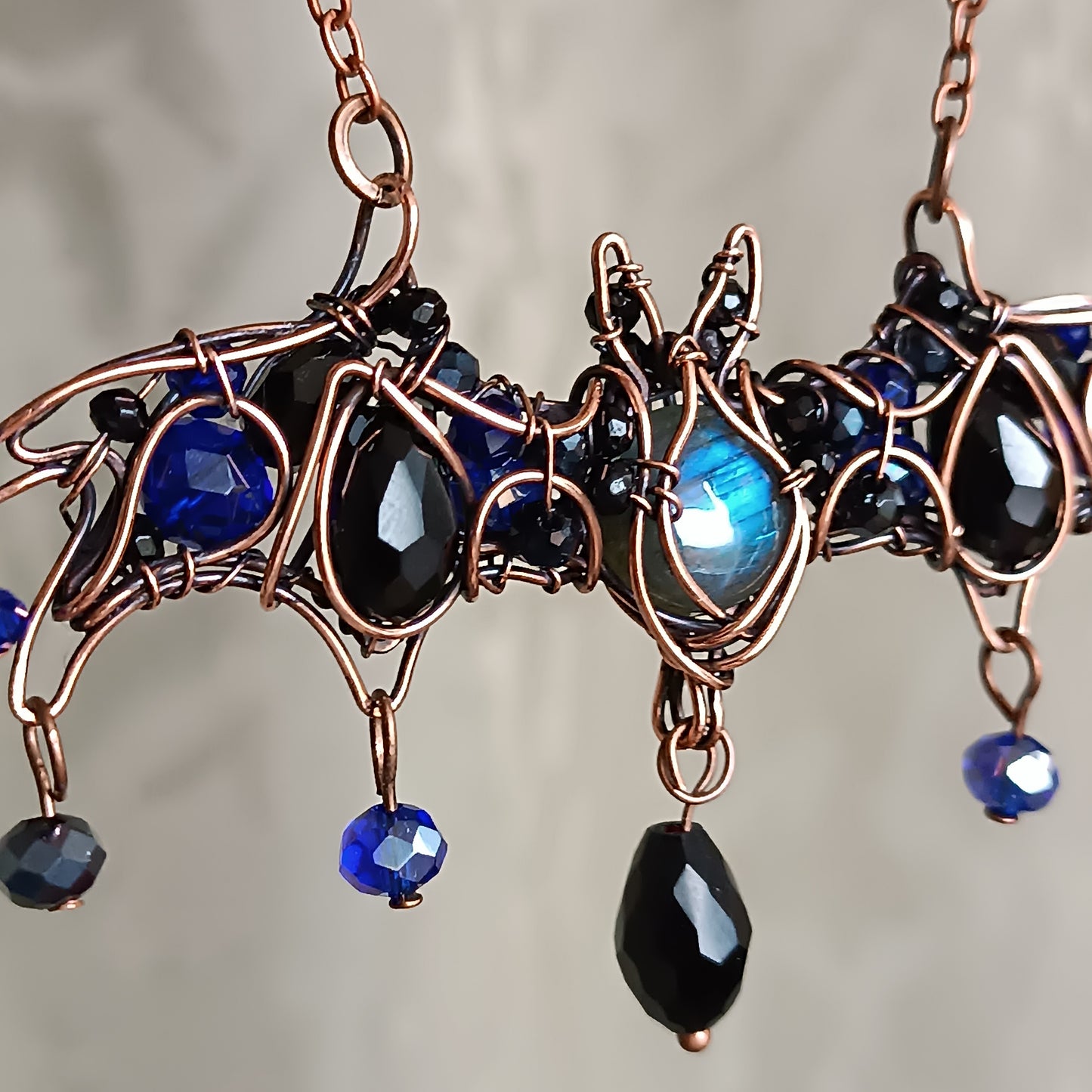 Blue night. Bat necklace