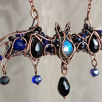 Blue night. Bat necklace